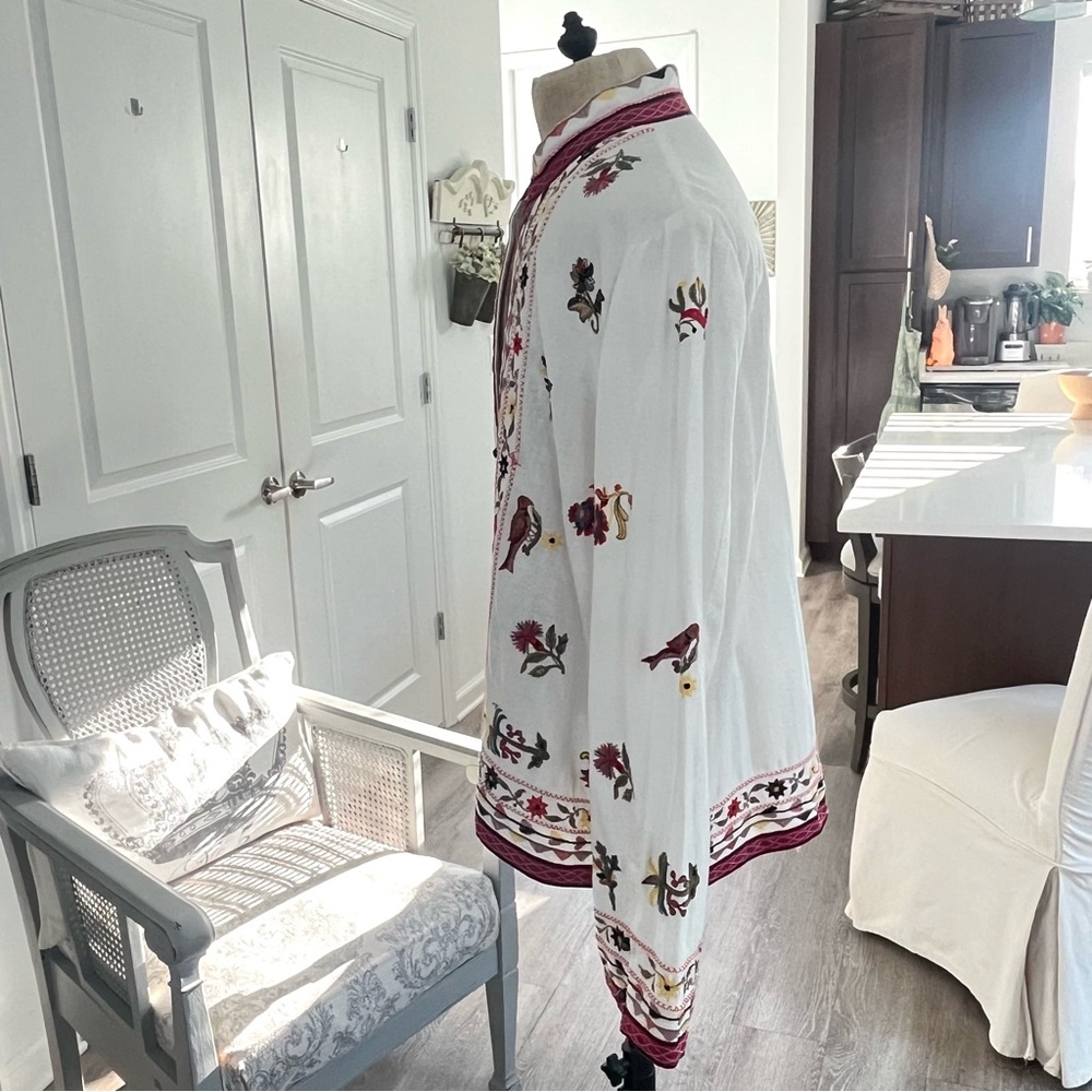 Zara Embroidered Linen Blend Floral Bird Jacket Shirt - Picture 10 of 17